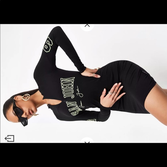 Sean John Missguided Black Zip Front Script Dress - Picture 2 of 5